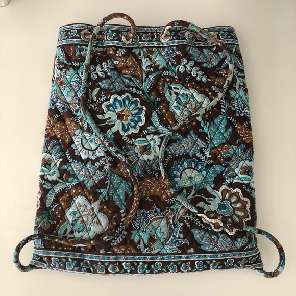 Vera Bradley Java Blue Drawstring Backpack - Picture 3 of 4